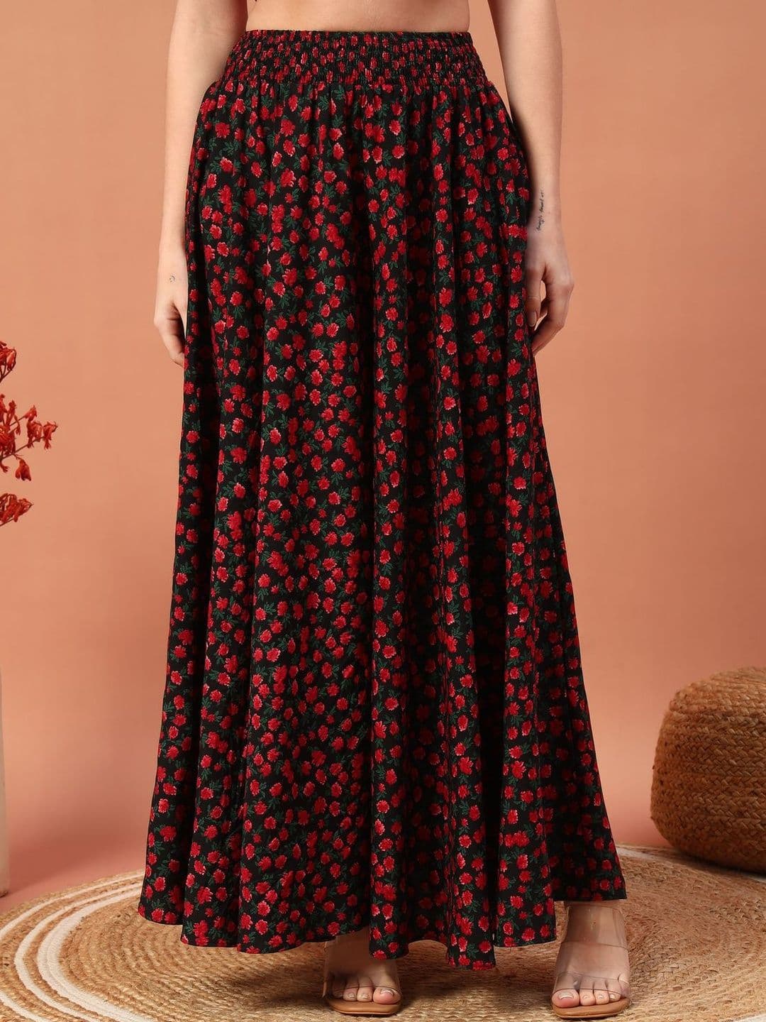 LookShine Women Red Floral Printed Polyester Flared Palazzos - view 1