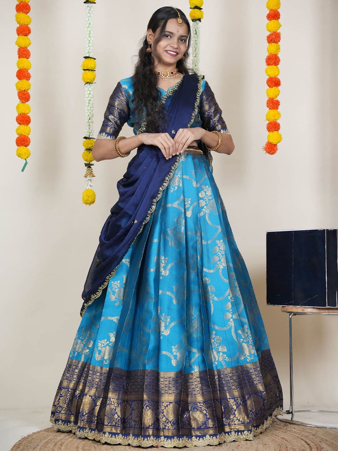 Fabcartz Woven Design Silk Semi-Stitched Lehenga & Unstitched Blouse With Dupatta - view 1