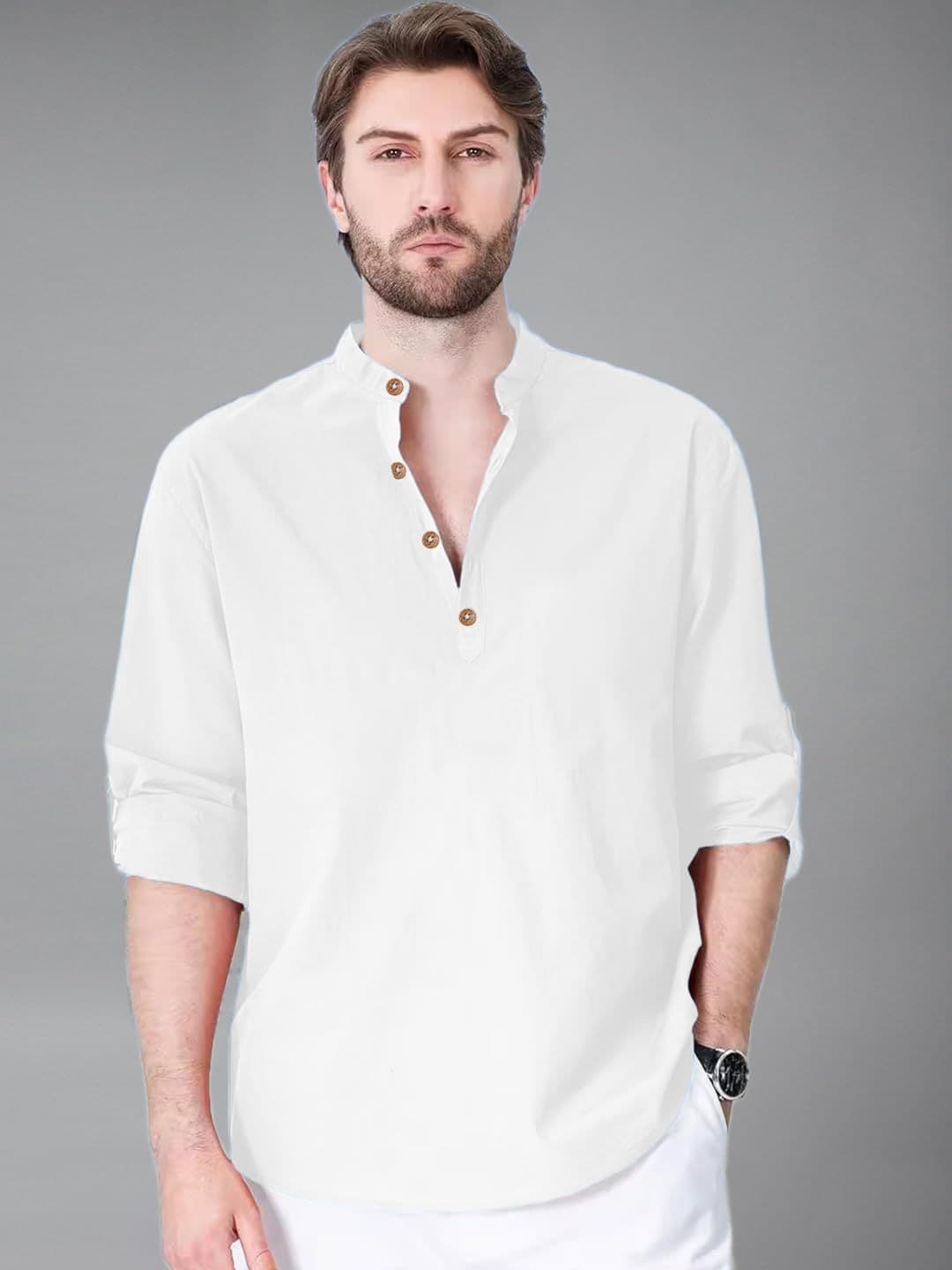 Vida Loca Men Mandarin Collar Roll-Up Sleeves Slim Fit Cotton Kurta - view 1