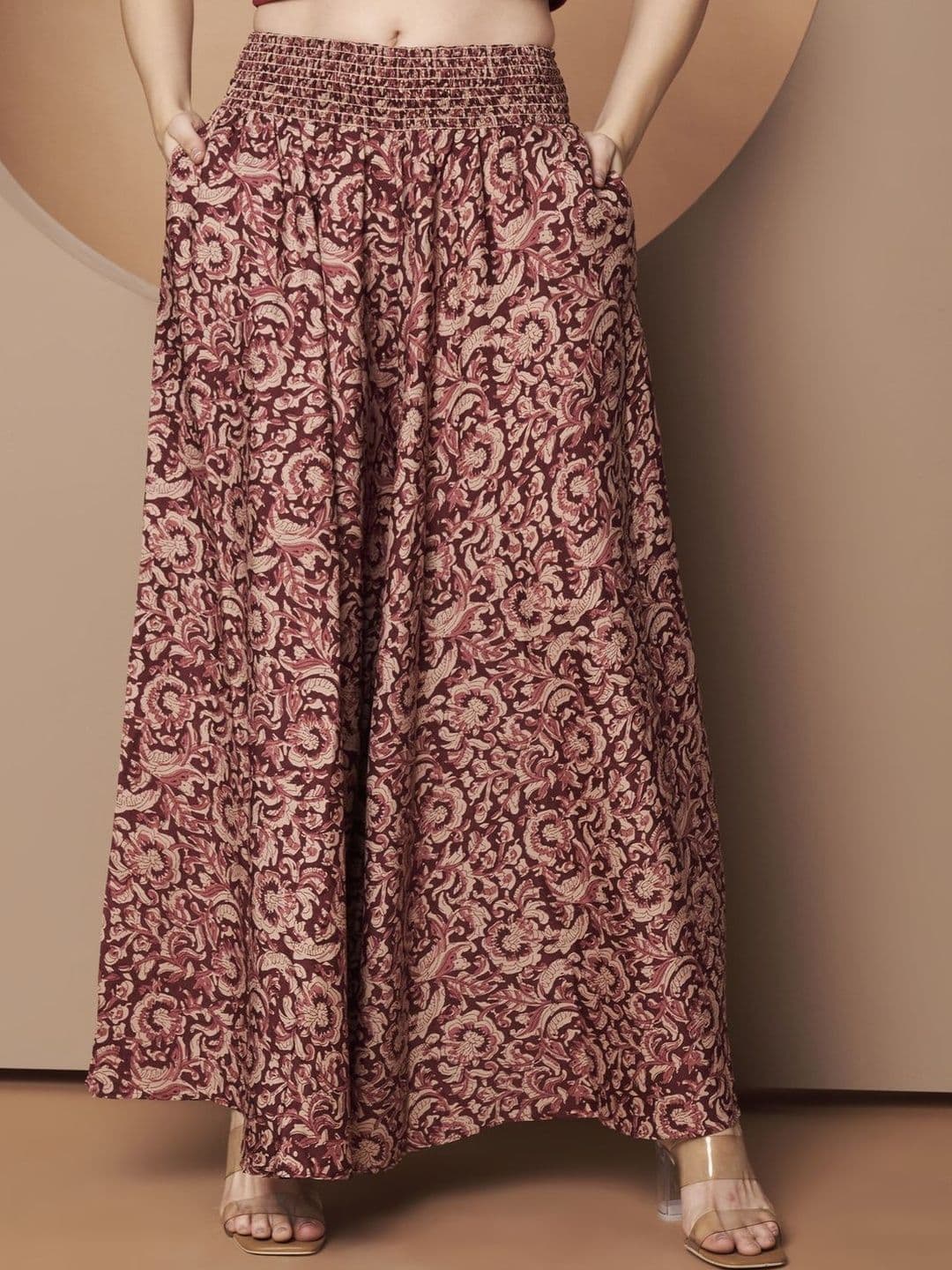 LookShine Women Maroon Floral Printed Polyester Flared Palazzo - view 1