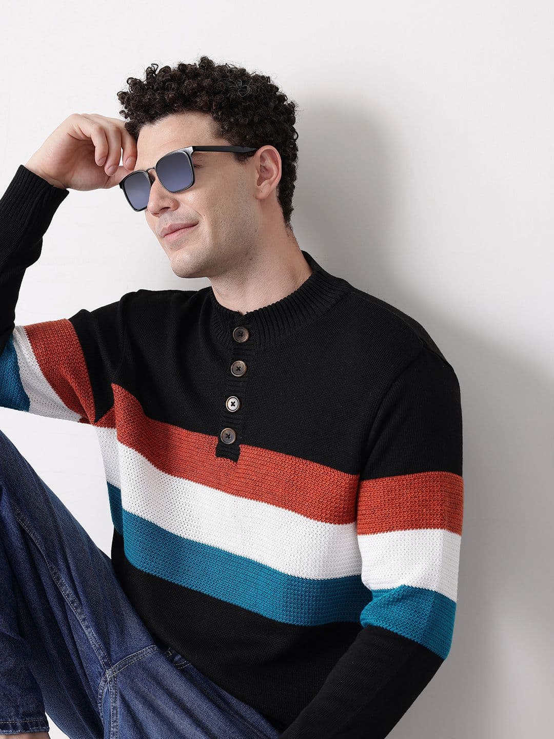 Mast & Harbour Mock Collar Striped Pullover - view 1