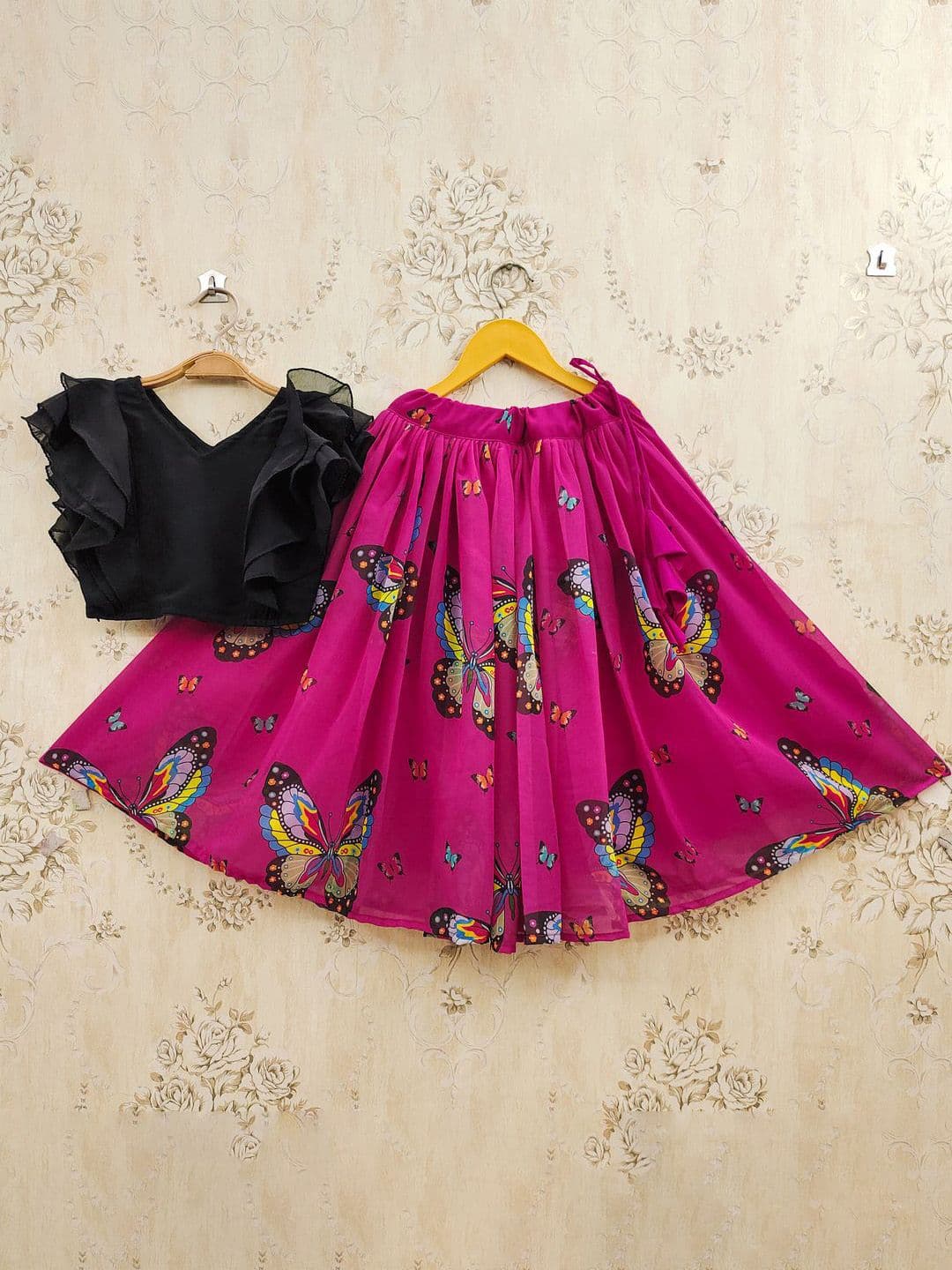 JOVK DESIGN Girls Pink Printed Drawstring Lehenga Choli - view 1