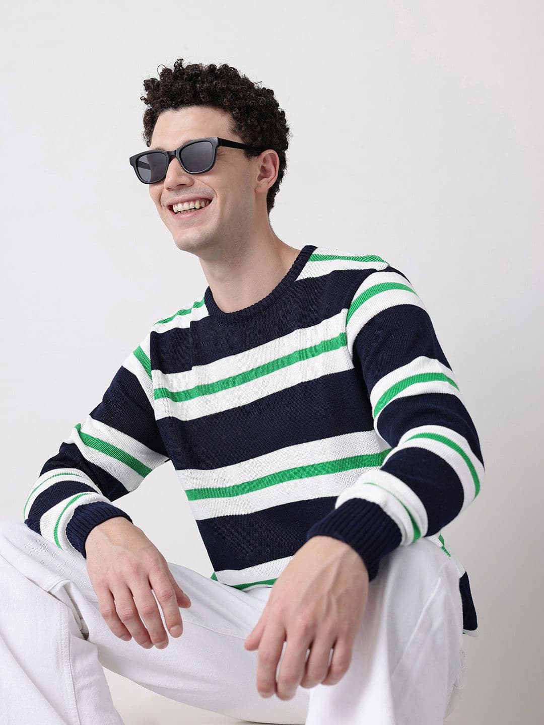 Mast & Harbour Round Neck Striped Pullover