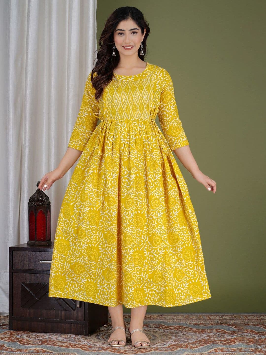 FASHION SWAG Women Floral Printed Cotton Gown Maternity Midi Ethnic Dresses - view 1