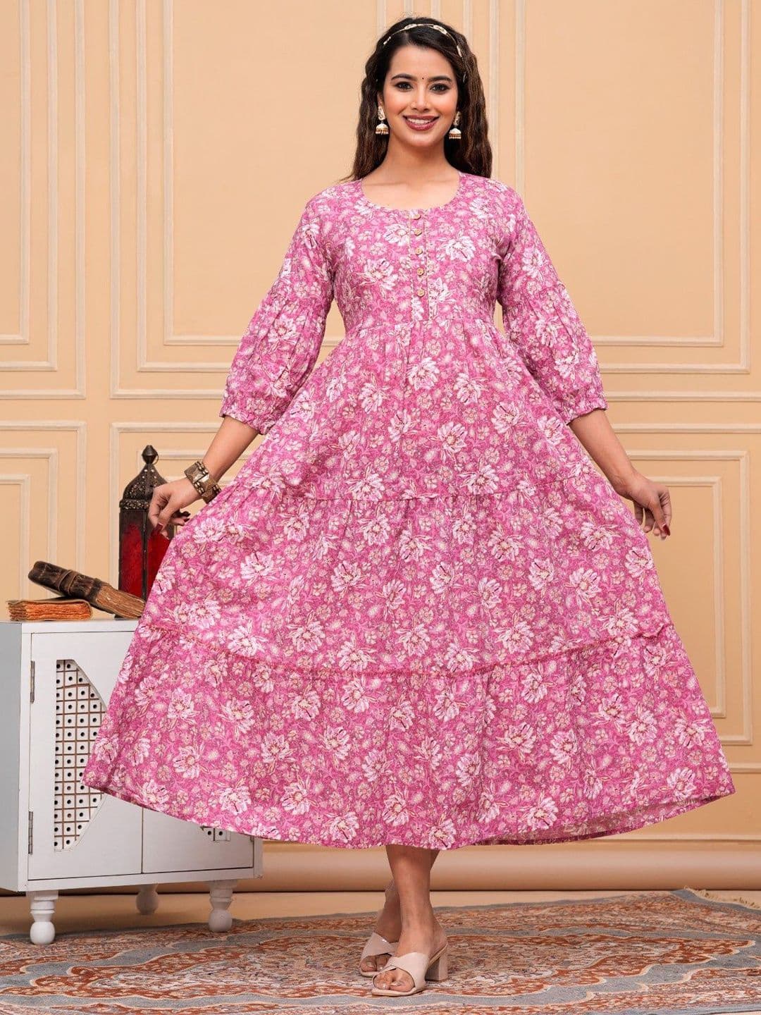FASHION SWAG Women Printed Cotton Fit and Flare Maternity Midi Ethnic Dresses - view 1
