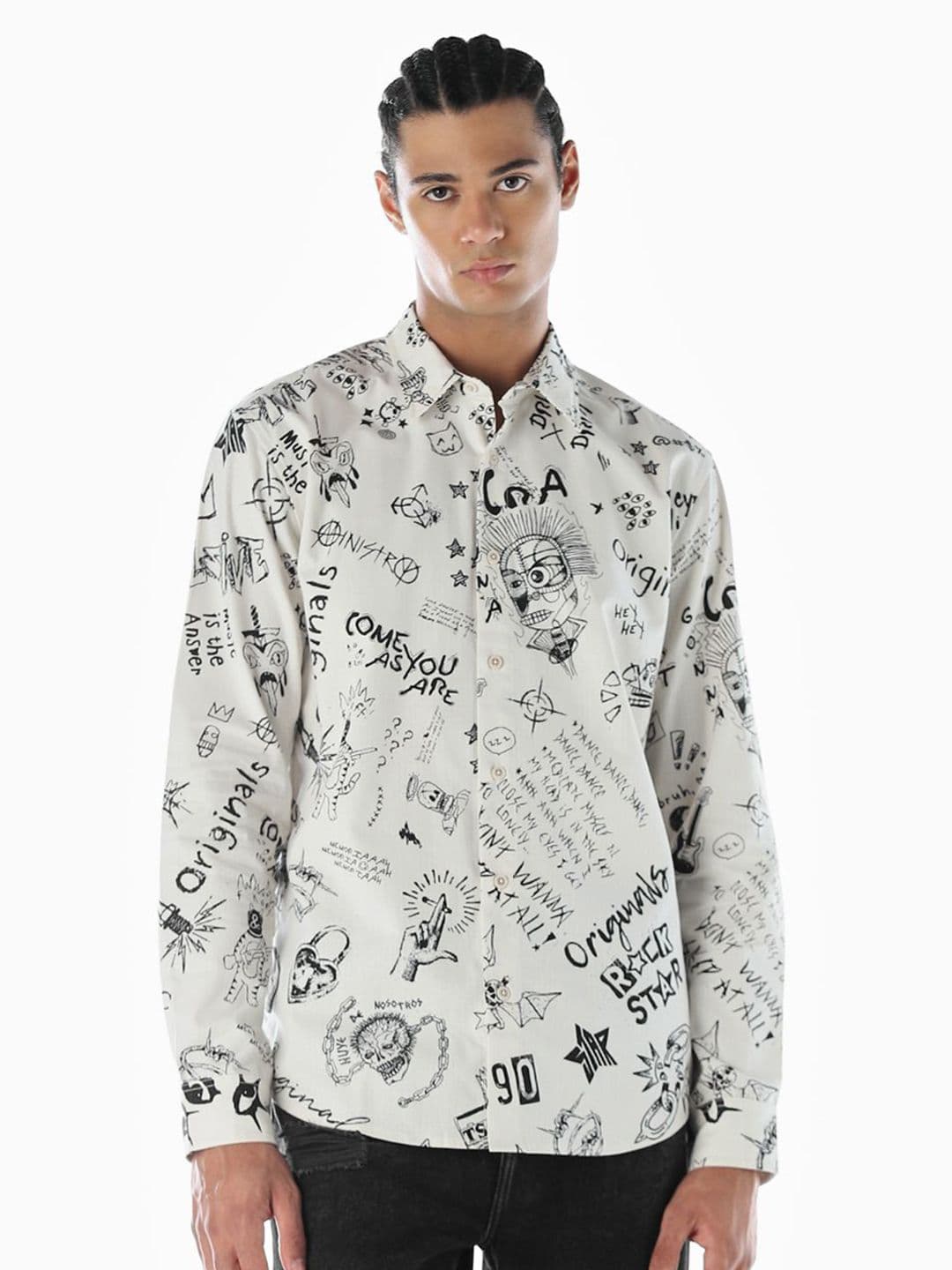 Jack & Jones Men Typography Printed Spread Collar Pure Cotton Casual Shirt - view 1