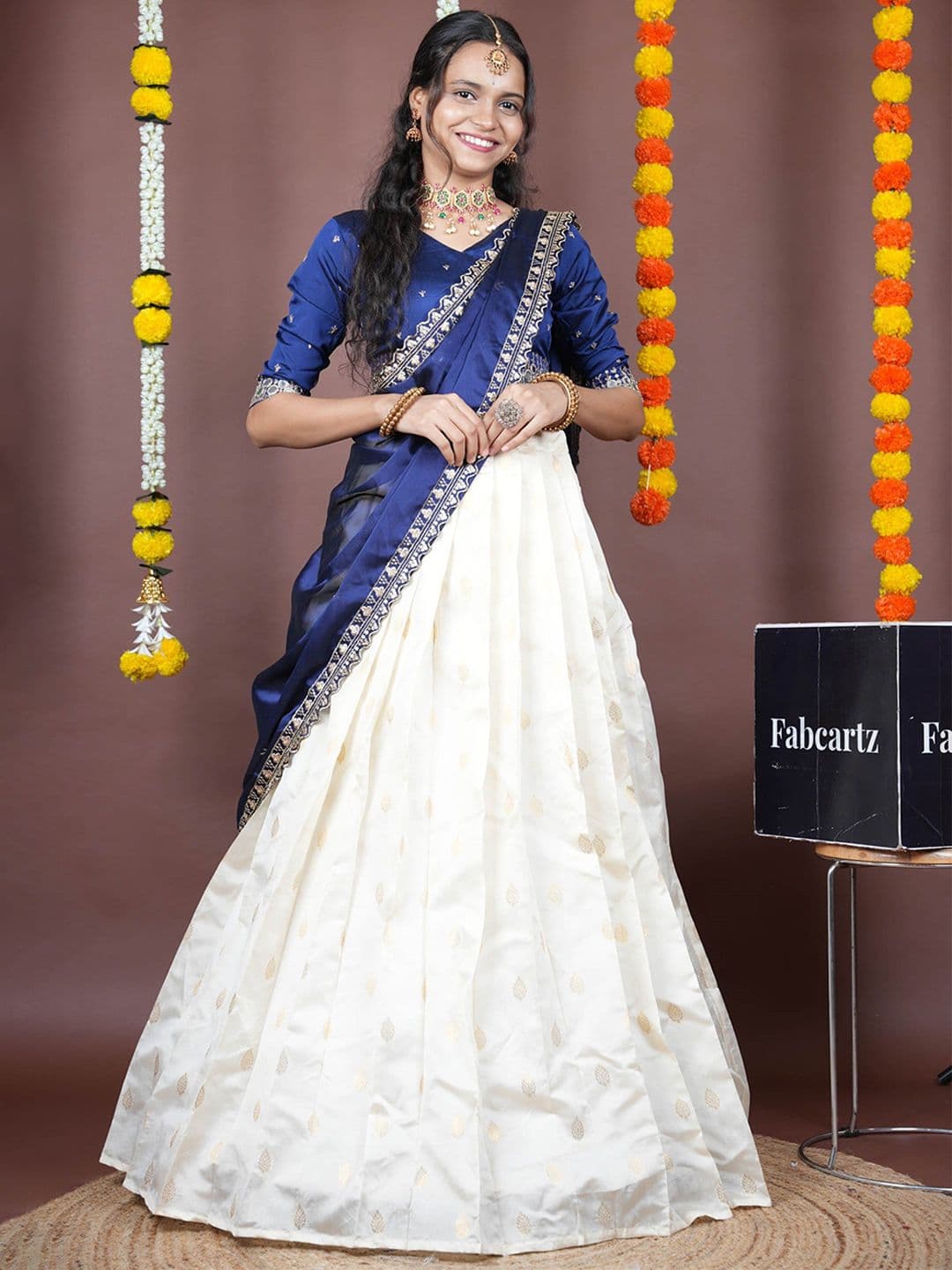 Fabcartz Embroidered Silk Semi-Stitched Lehenga & Unstitched Blouse With Dupatta - view 1