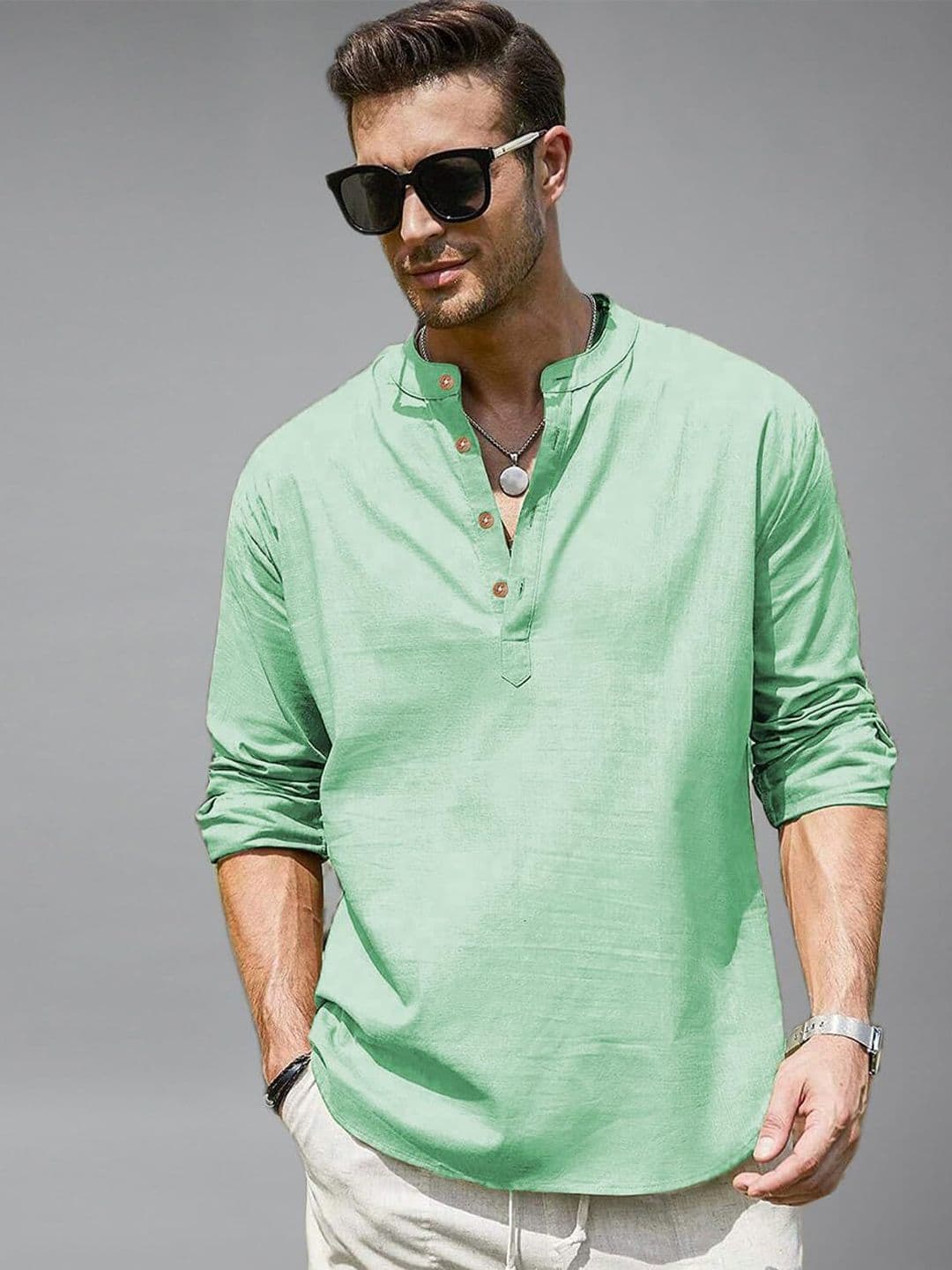 Vida Loca Men Mandarin Collar Regular Straight Cotton Kurta - view 1