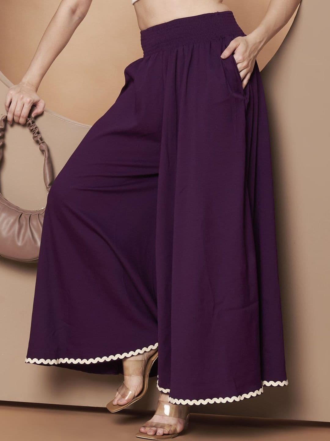 LookShine Women Purple Solid Flared Palazzos - view 1