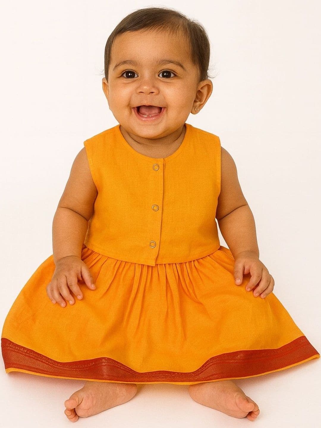 Sangria Baby Girl Yellow Mangalgiri Cotton Lehenga Choli - view 1