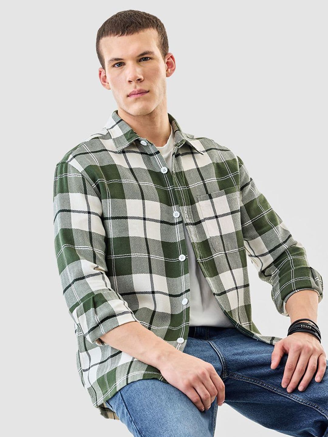 Snitch Men Relaxed Fit Tartan Checked Spread Collar Casual Shirt - view 1