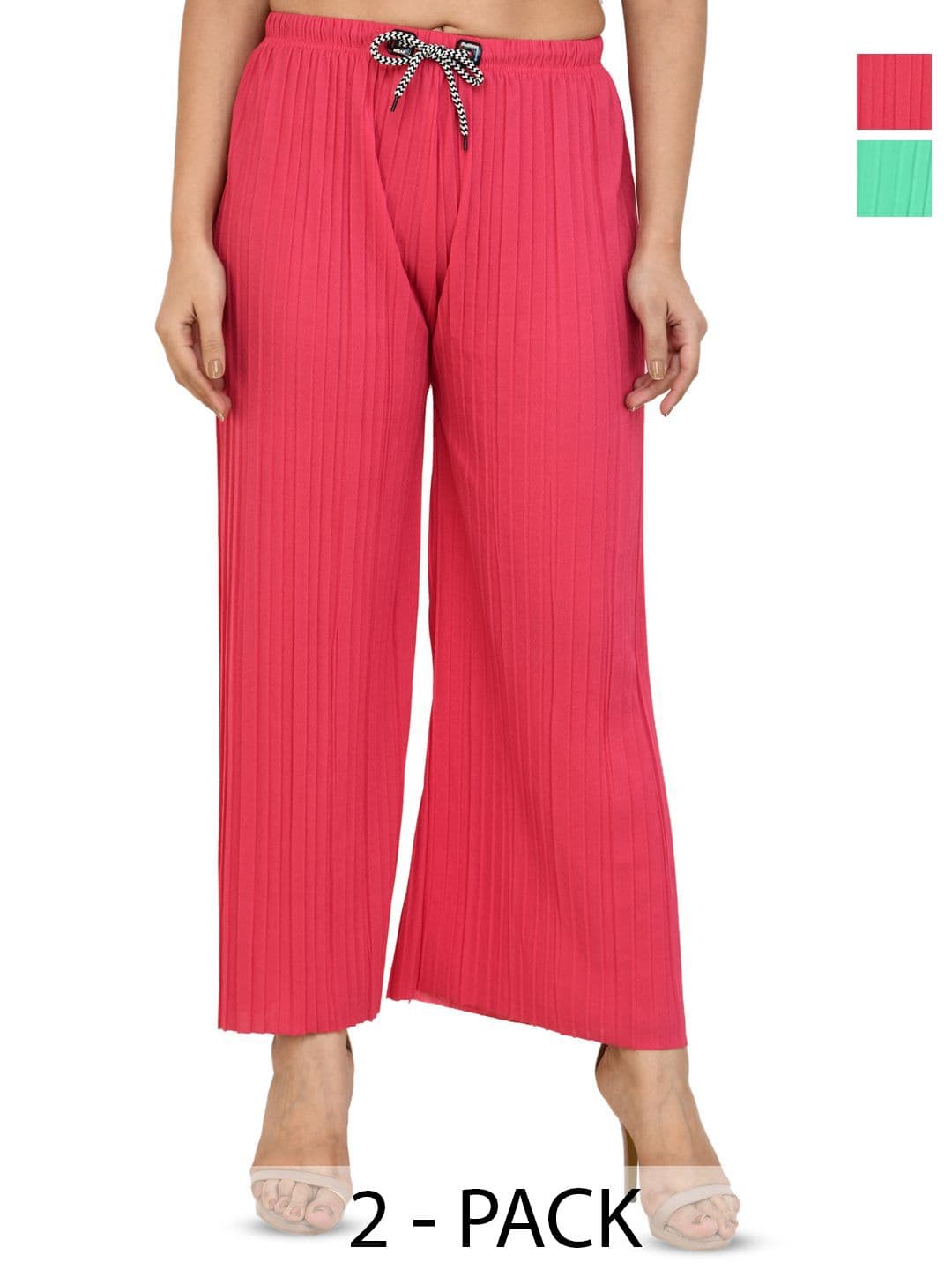 Gladly Women Striped Self Design Regular Western Straight Palazzos - view 1