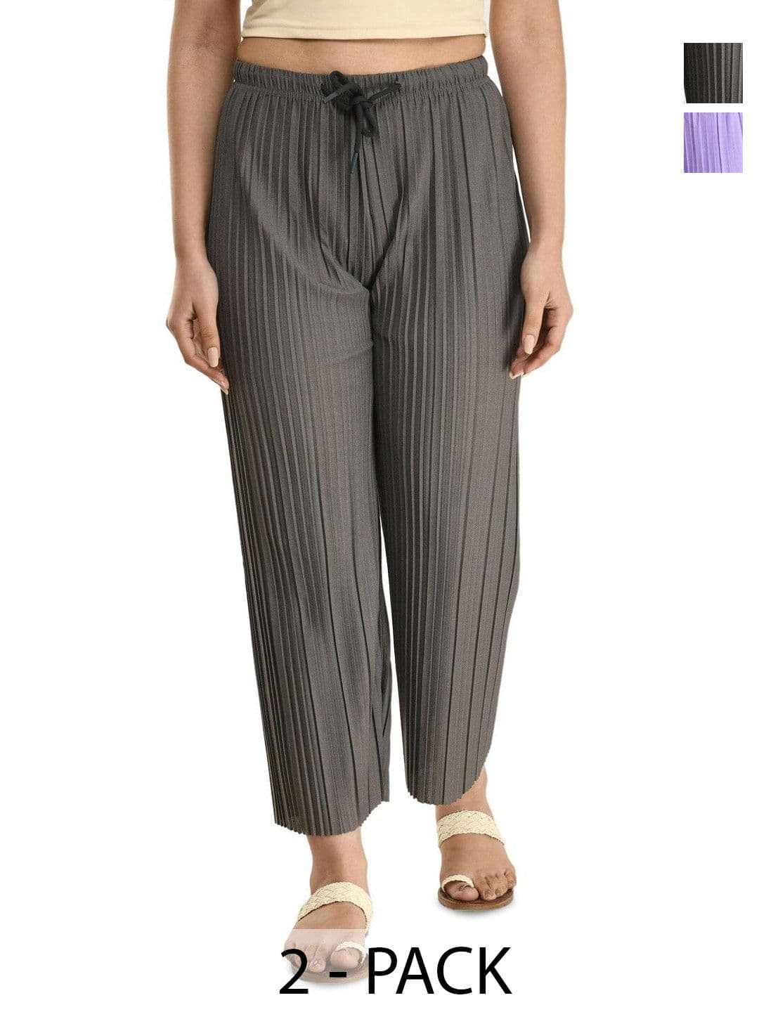 Gladly Women Pack of 2 Striped Straight Fit Cotton Palazzos - view 1