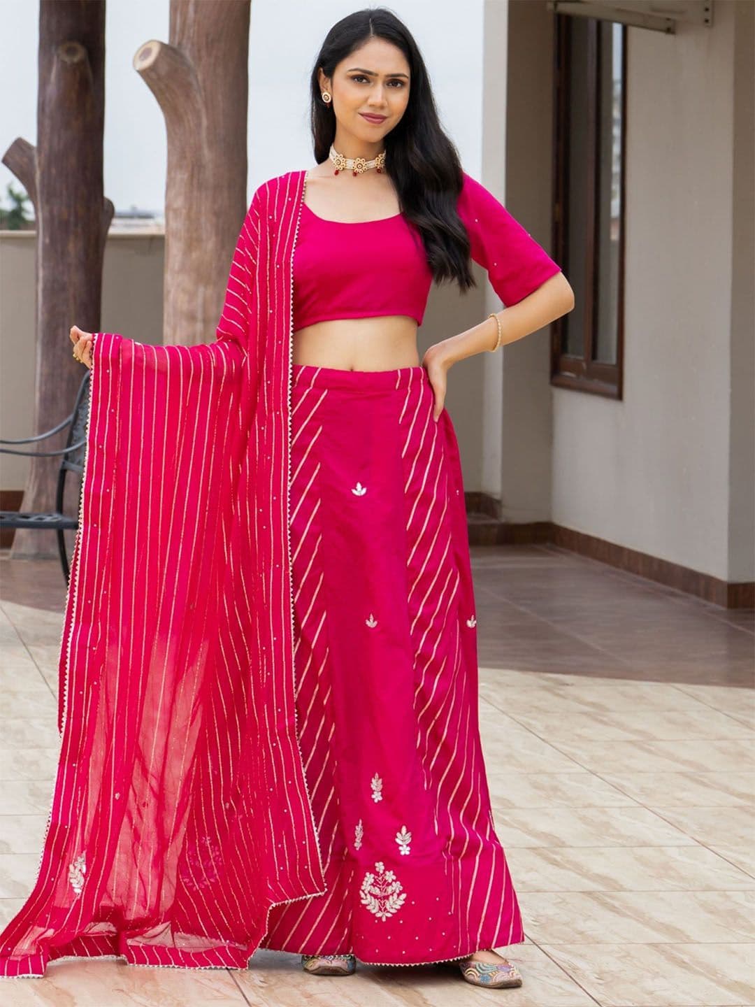 PRETTY PALLU Women Embroidered Lehenga & Unstitched Blouse With Dupatta - view 1