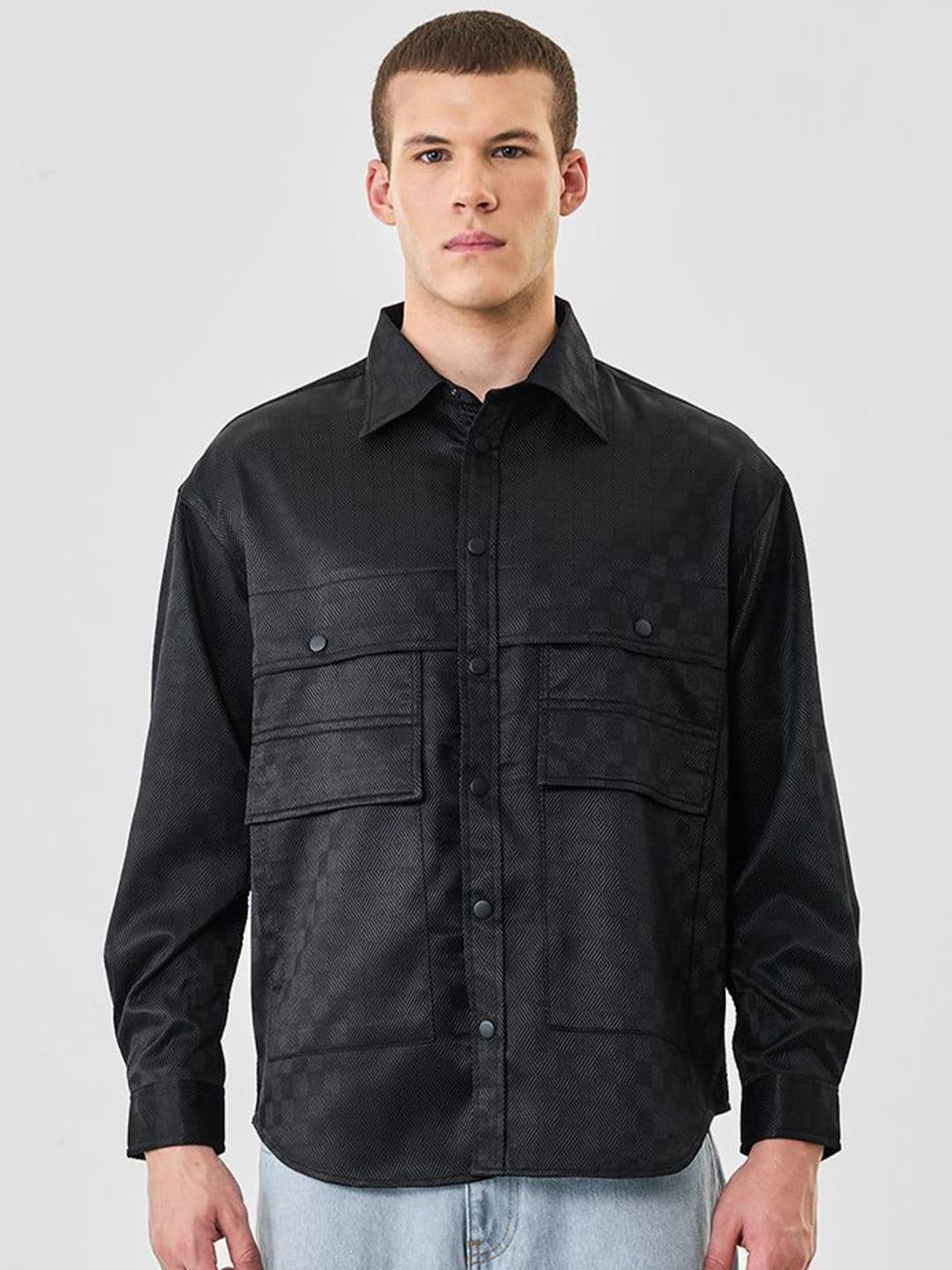 Snitch Men Black Geometric Jacket - view 1