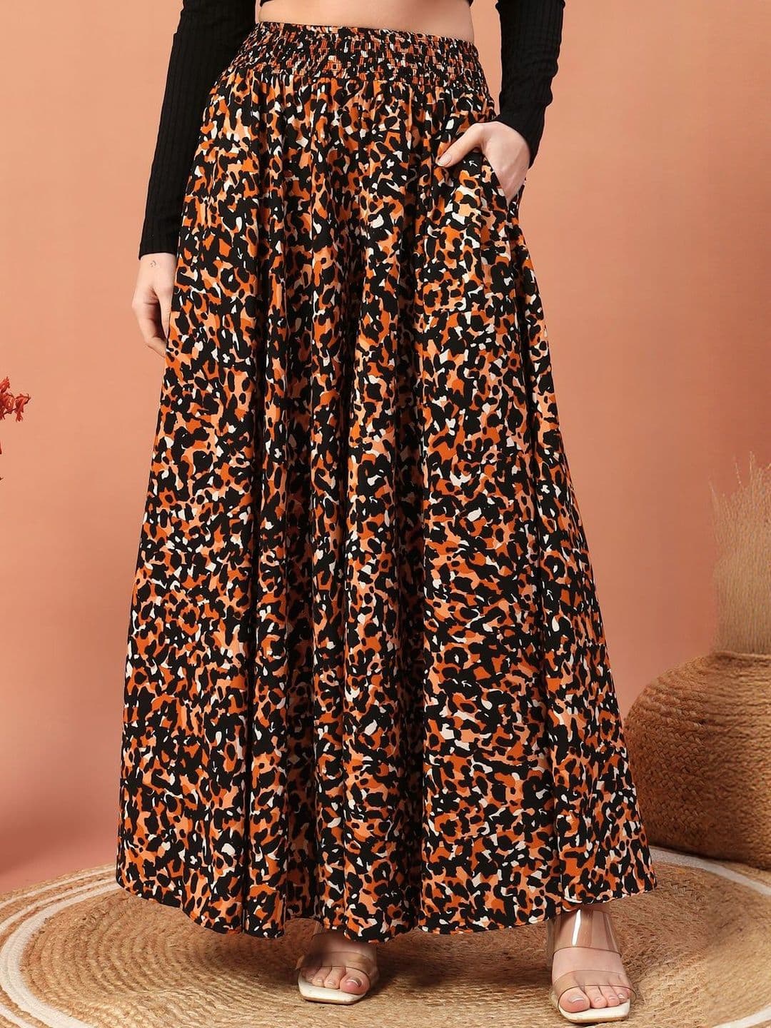 LookShine Women Tiger Black Abstract Printed Wide-Leg Palazzos - view 1