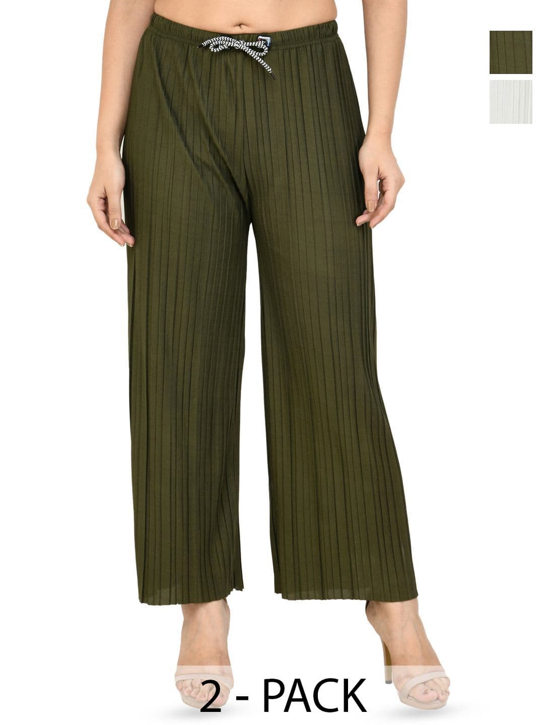 Gladly Women Striped Self Design Regular Western Straight Palazzos - view 1