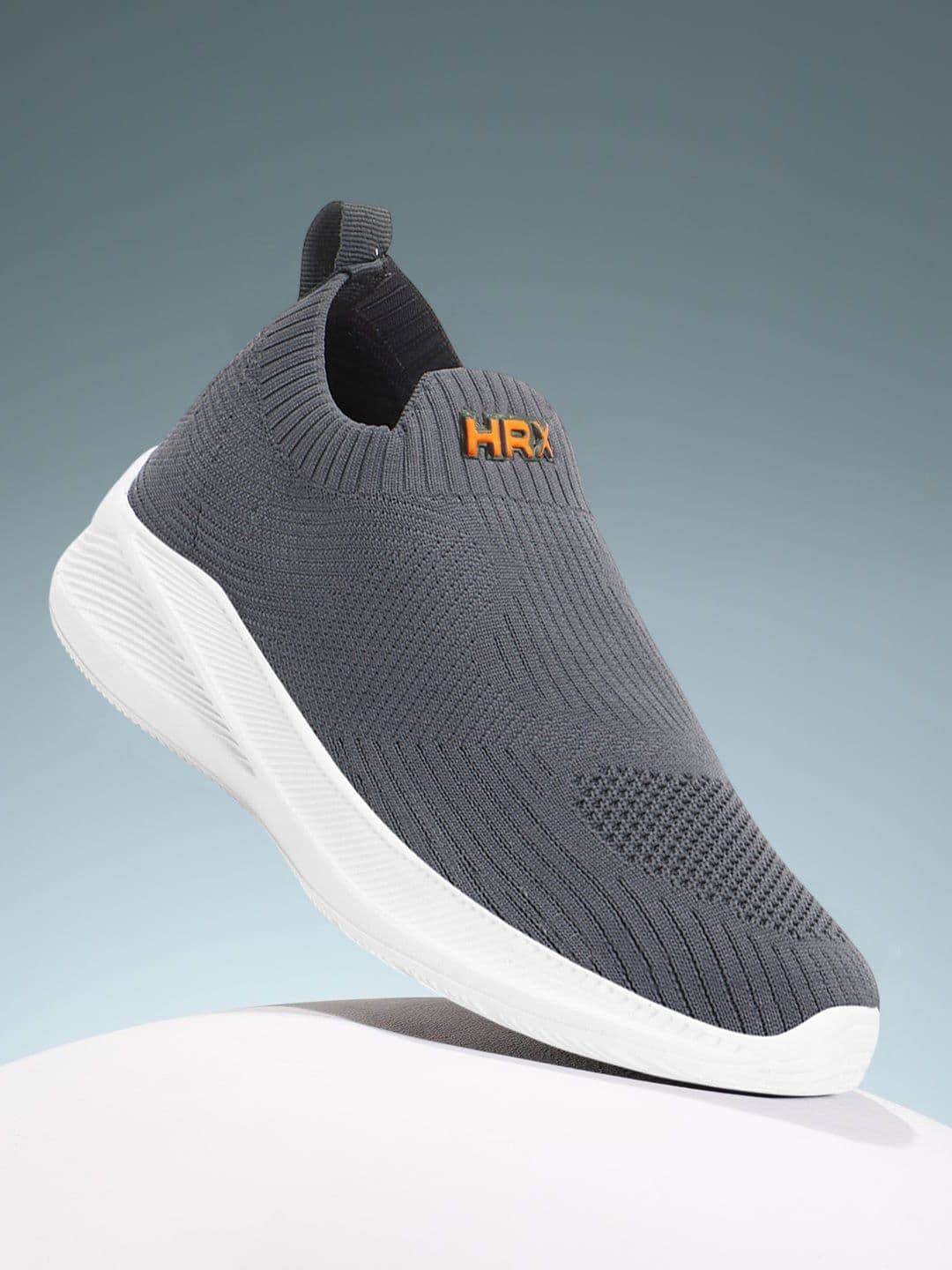 HRX by Hrithik Roshan Men Grey Textured Round Toe Lightweight Textile Slip-On Sneakers