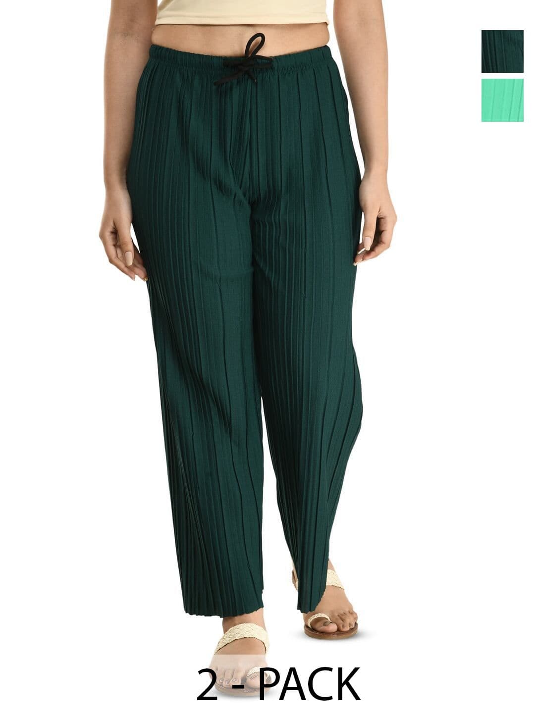 Gladly Women Striped Self Design Regular Western Straight Palazzos - view 1