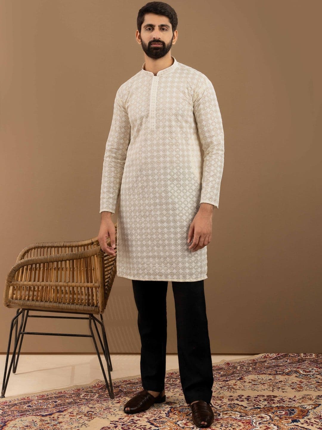 CHIRASVI Men White Polyester Straight Kurtas - view 1