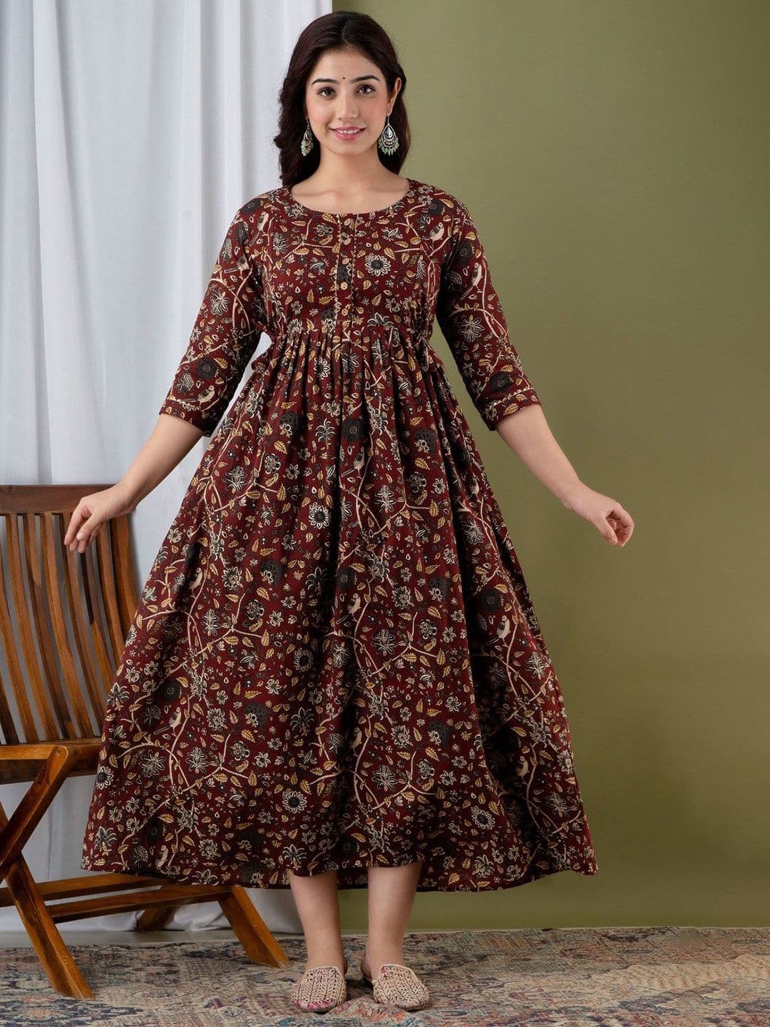 FASHION SWAG Floral Printed Cotton Maternity Fit & Flare Dress - view 1