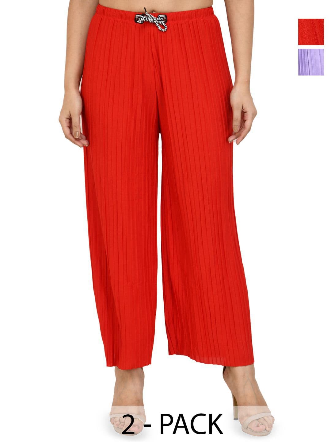 Brainbees Women Pack Of 2 Straight Fit High Rise Palazzos - view 1