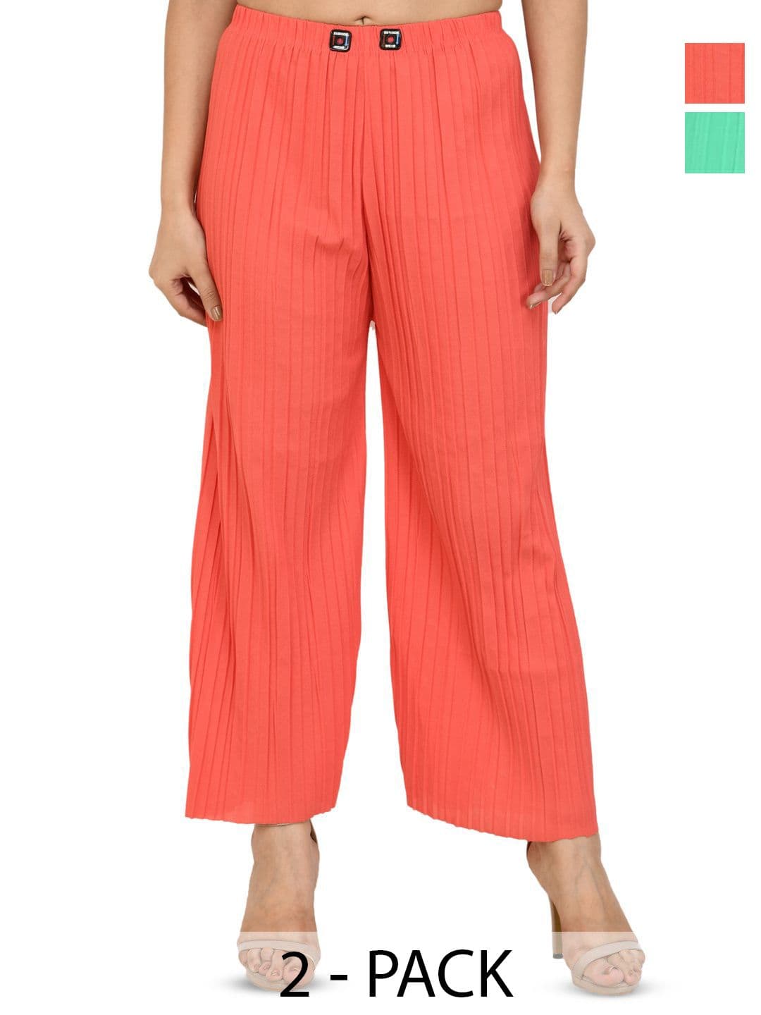 Gladly Women Striped Self Design Regular Western Straight Palazzos - view 1