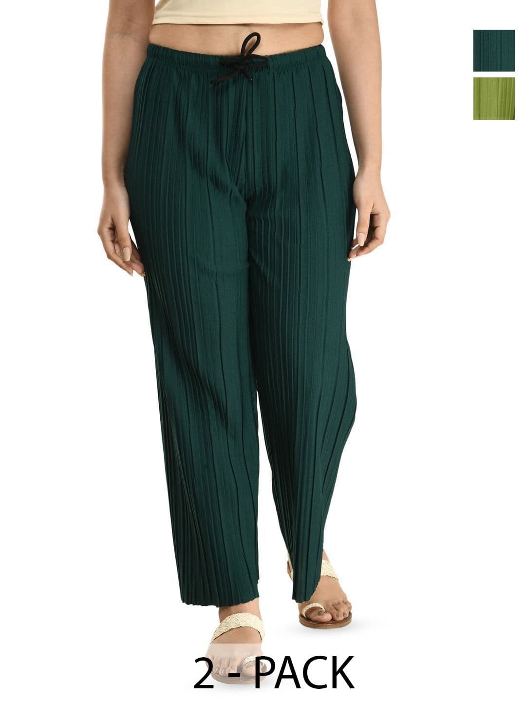 Gladly Women Striped Self Design Regular Western Straight Palazzos - view 1