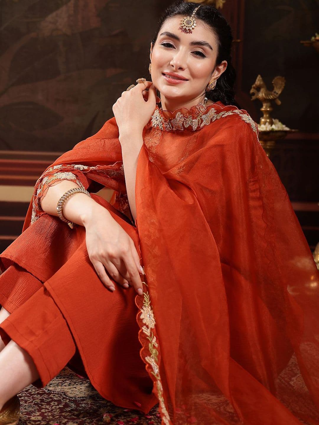 Stylum Women Solid Embroidered Anarkali Kurta with Trousers & Dupatta - view 1