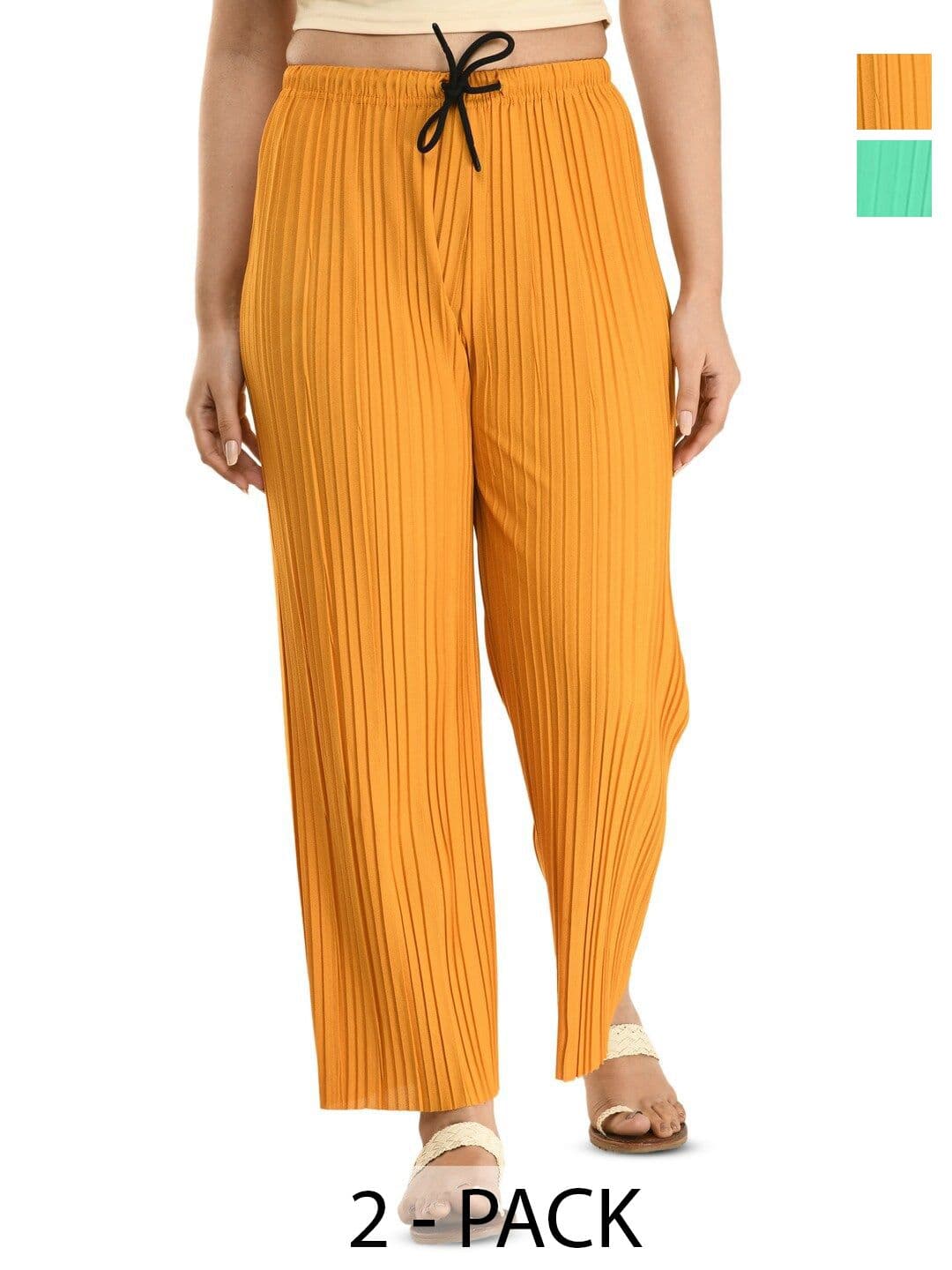 Gladly Women Striped Self Design Regular Western Straight Palazzos - view 1