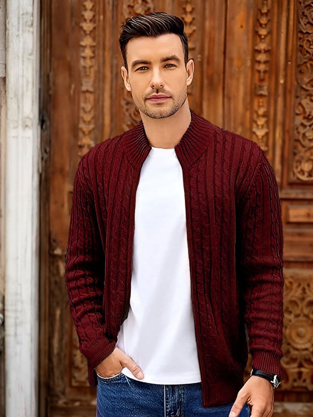 TYSORT Men Front-Open Zip Detail Woollen Sweater - view 1