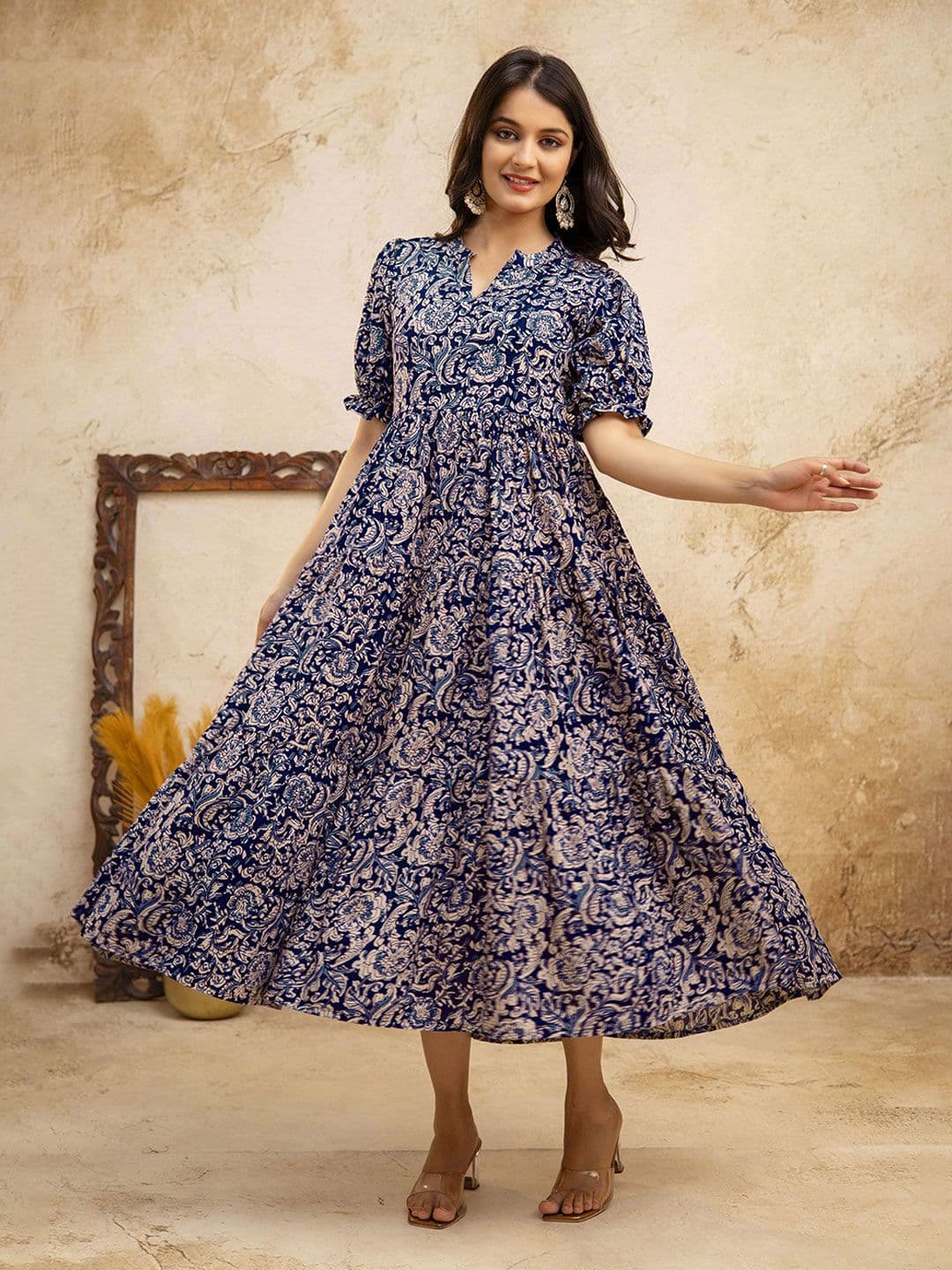PRESHA Women Ethnic Motifs Printed Block Print Daily Cotton Anarkali Kurta - view 1