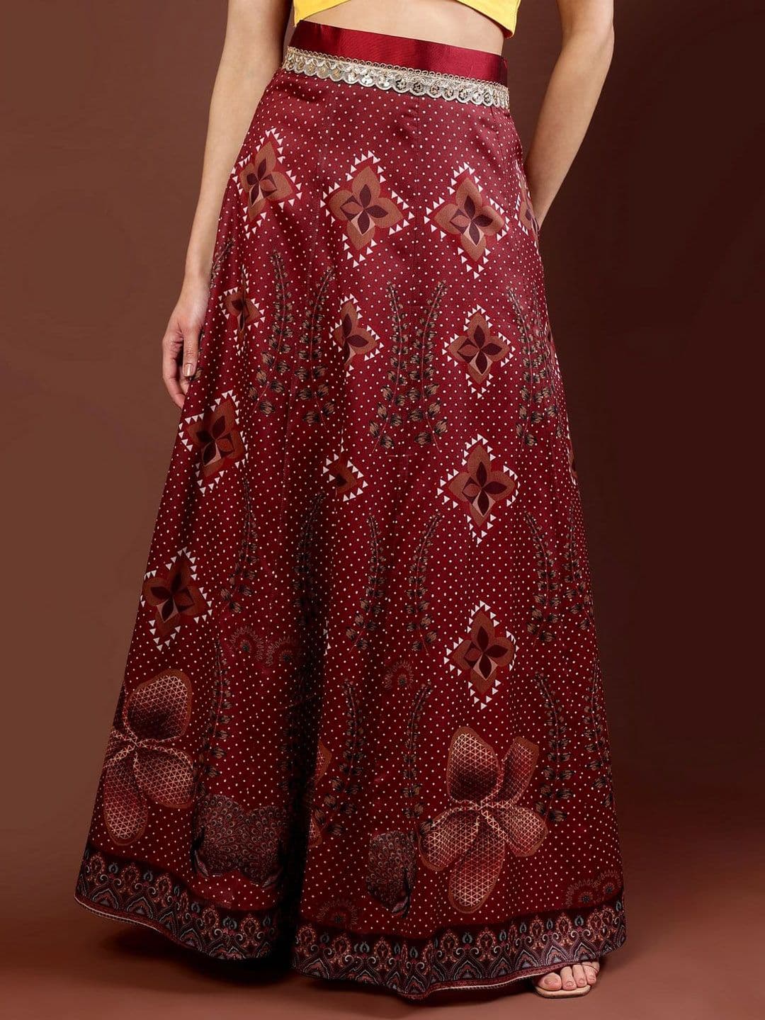 Frolic Rolic Embellished Floral Printed Maxi Flared Skirt - view 1