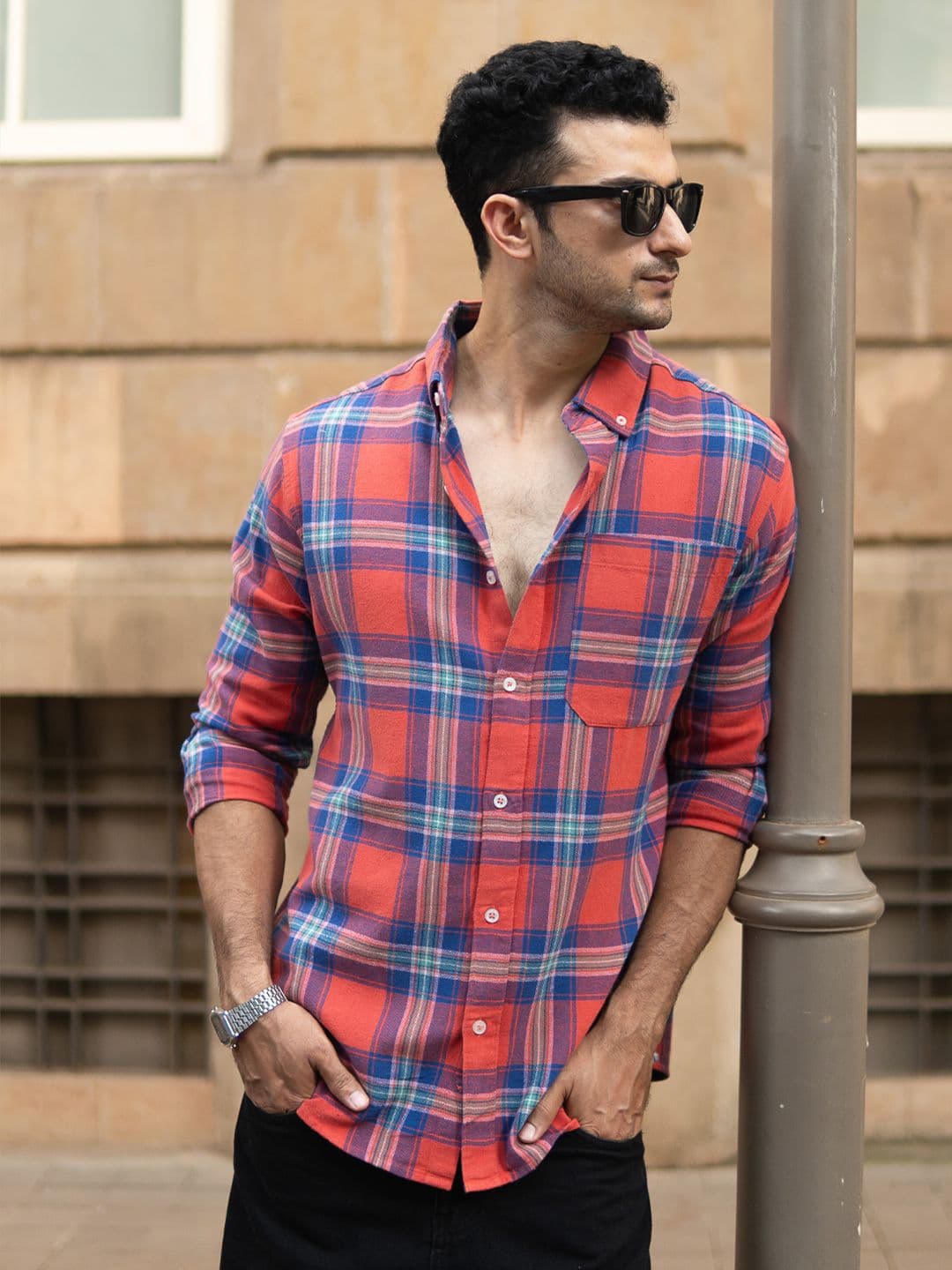 Powerlook SS25 Tartan Checked Button-Down Collar Pure Cotton Casual Shirt - view 1