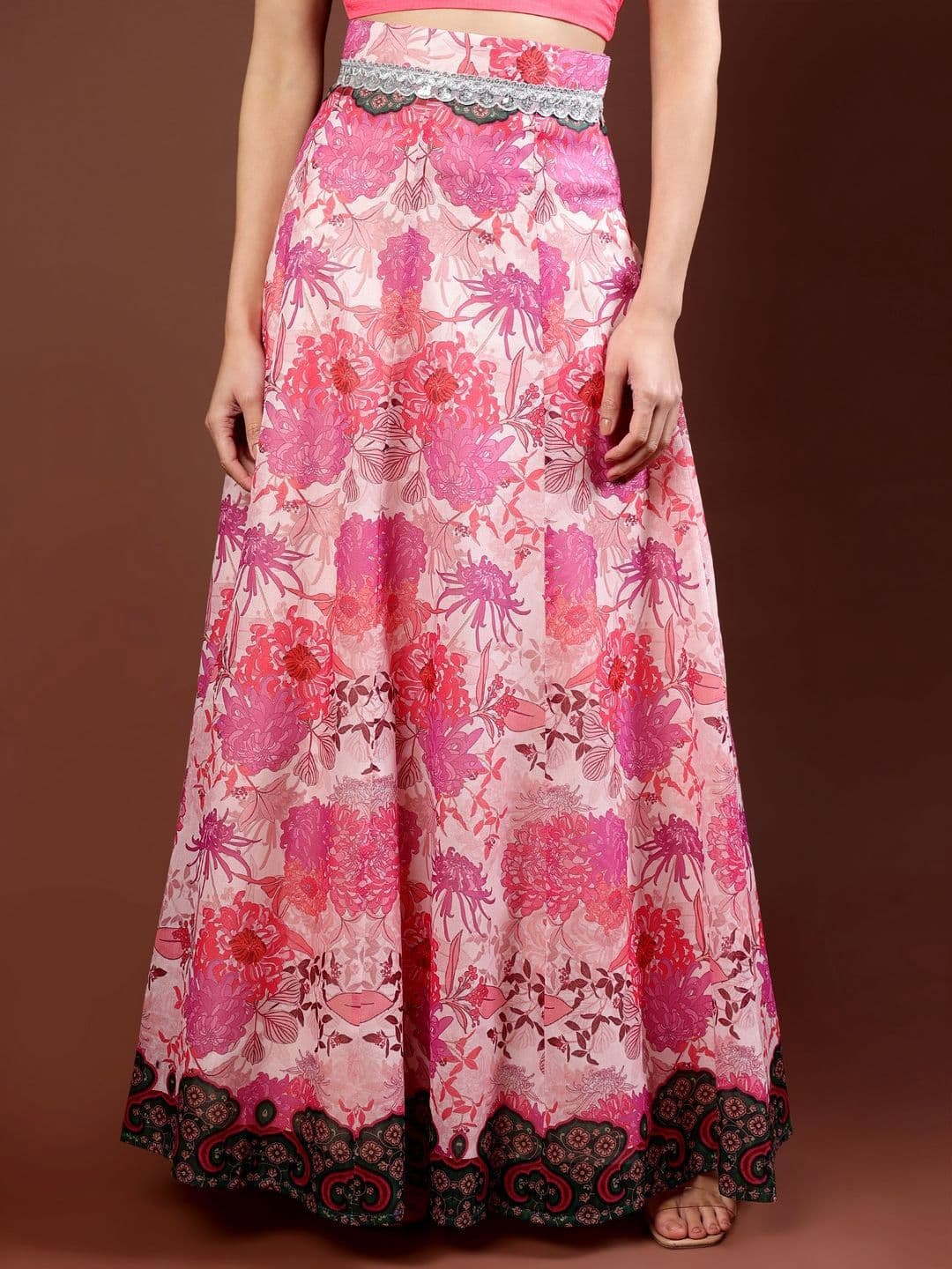 Frolic Rolic Women Floral Printed Embellished Ethnic Maxi Flared Skirt - view 1