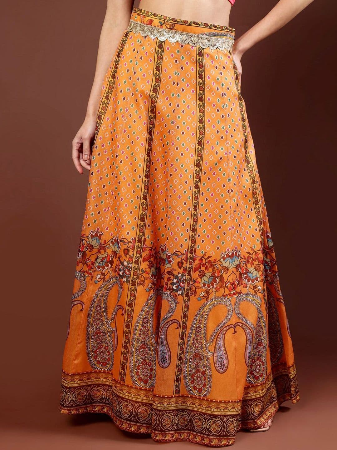 Frolic Rolic Embellished Paisley Printed Maxi Flared Skirt - view 1