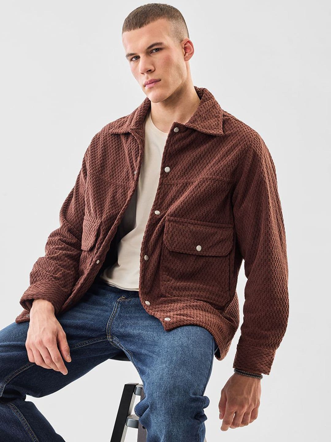 Snitch Men Spread Collar Self Design Tailored Jacket - view 1