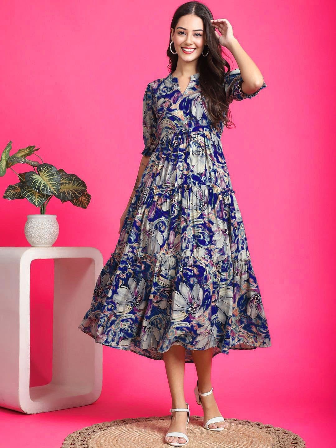 PRESHA Women Floral Printed Block Print Daily Cotton Anarkali Kurta - view 1