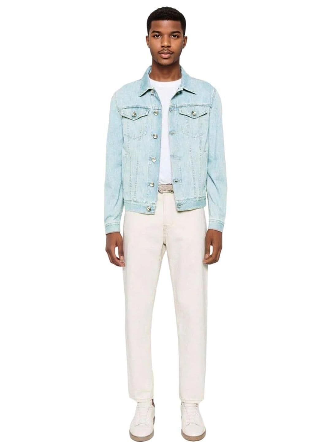 Stylecast X Kotty Men Spread Collar Solid Denim Jacket - view 1