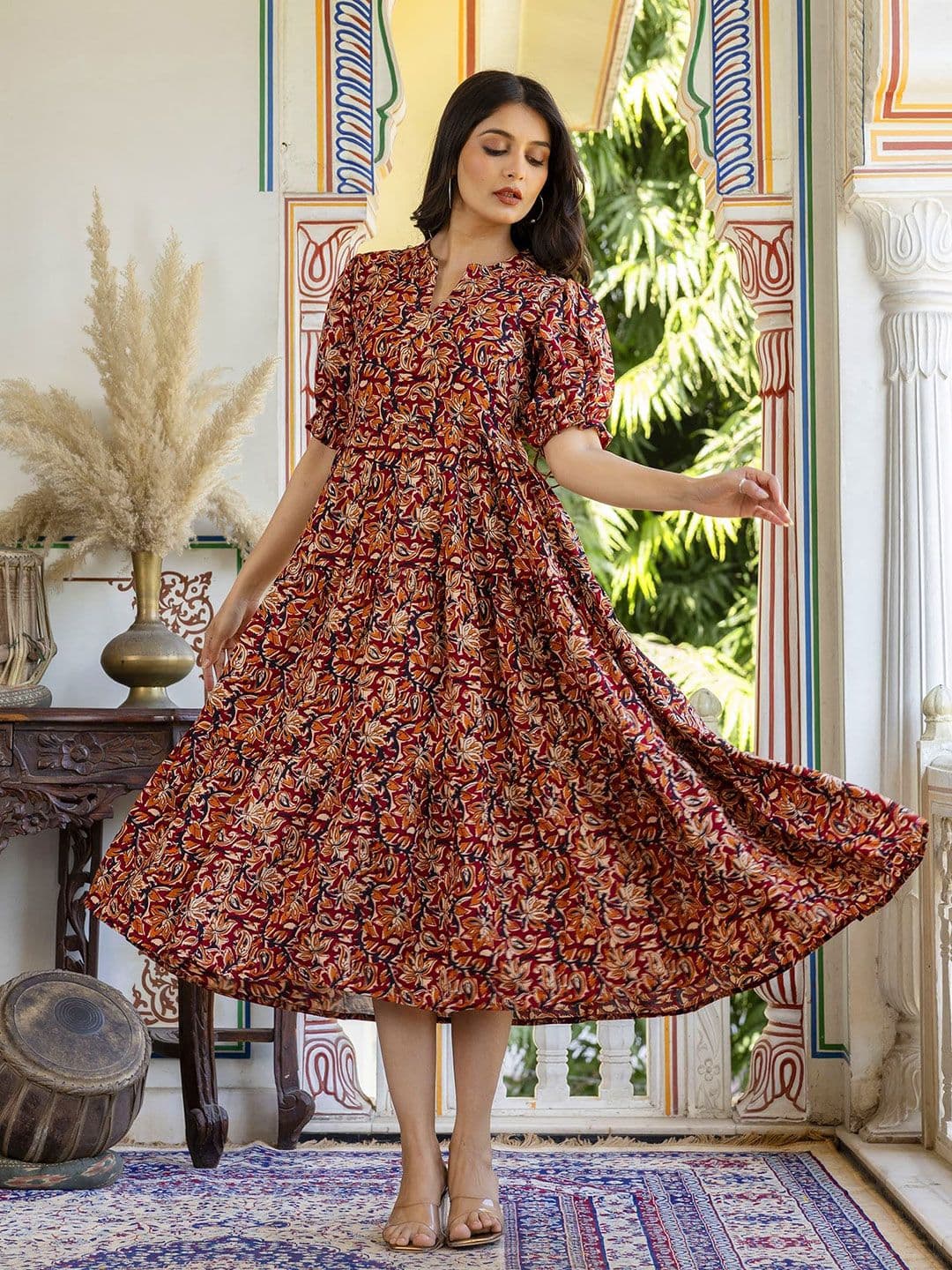 PRESHA Floral Printed Cotton Block Print Anarkali Kurta - view 1