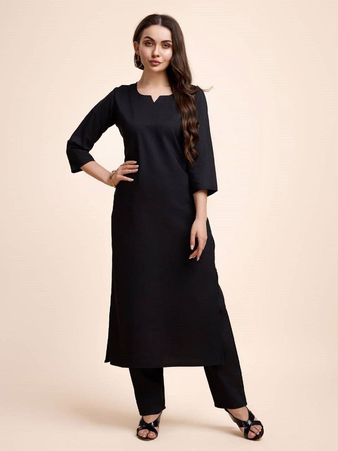 BANJANAN Women Notch Neck Straight Kurta - view 1