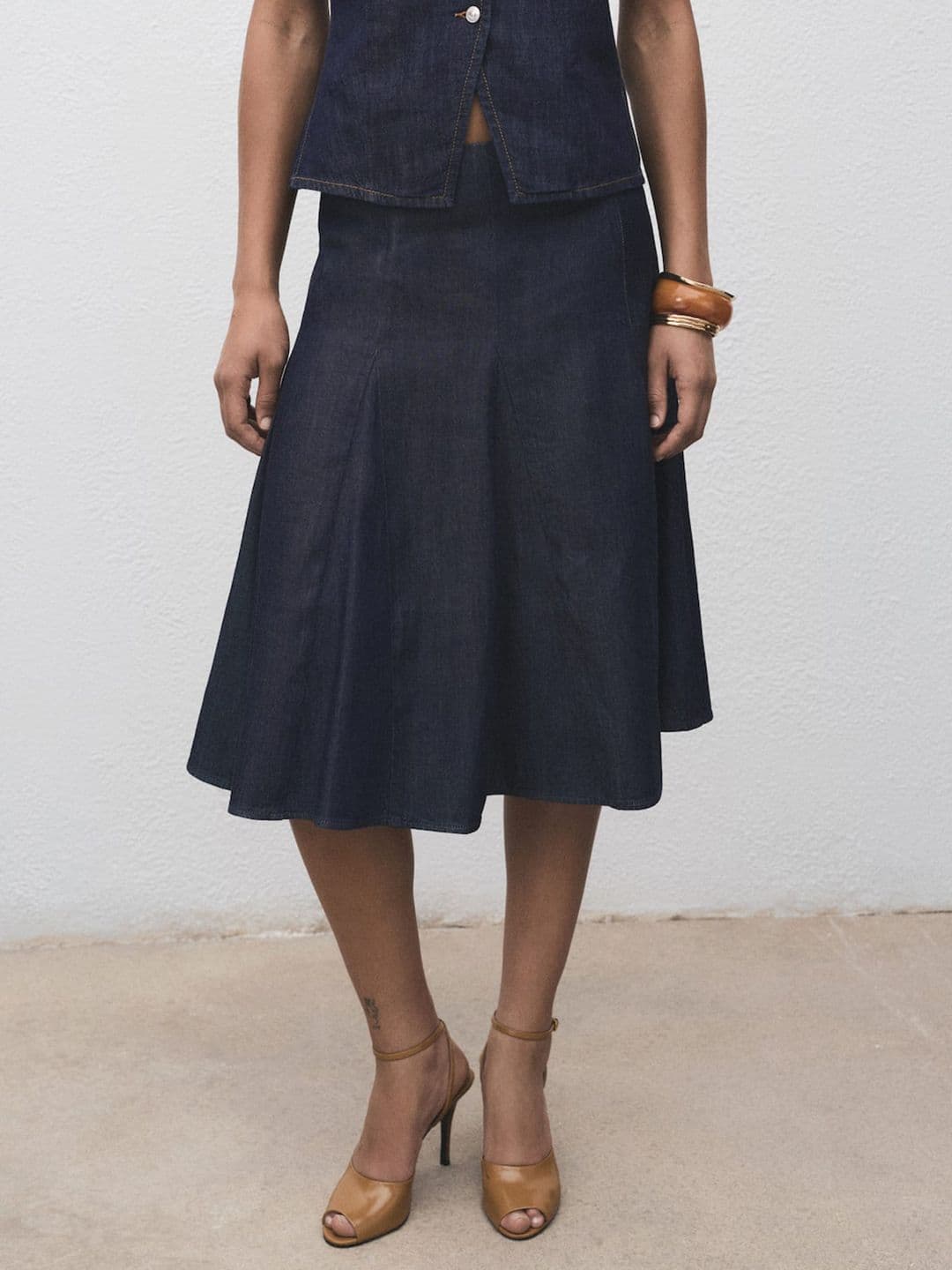 MANGO Pleated Chambray A-Line Skirt - view 1