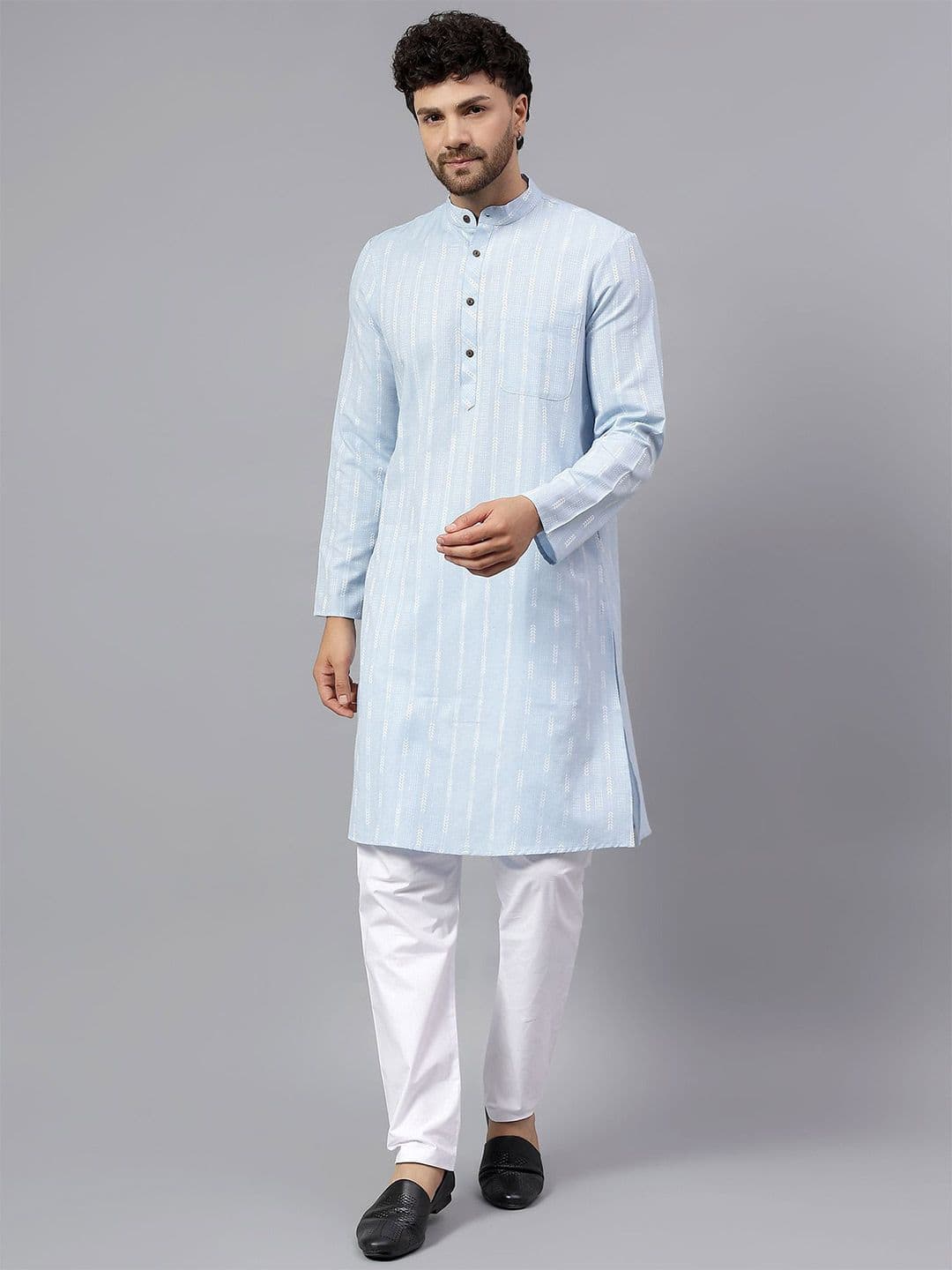 Latest Chikan Garments Men Striped Cotton Kurta - view 1