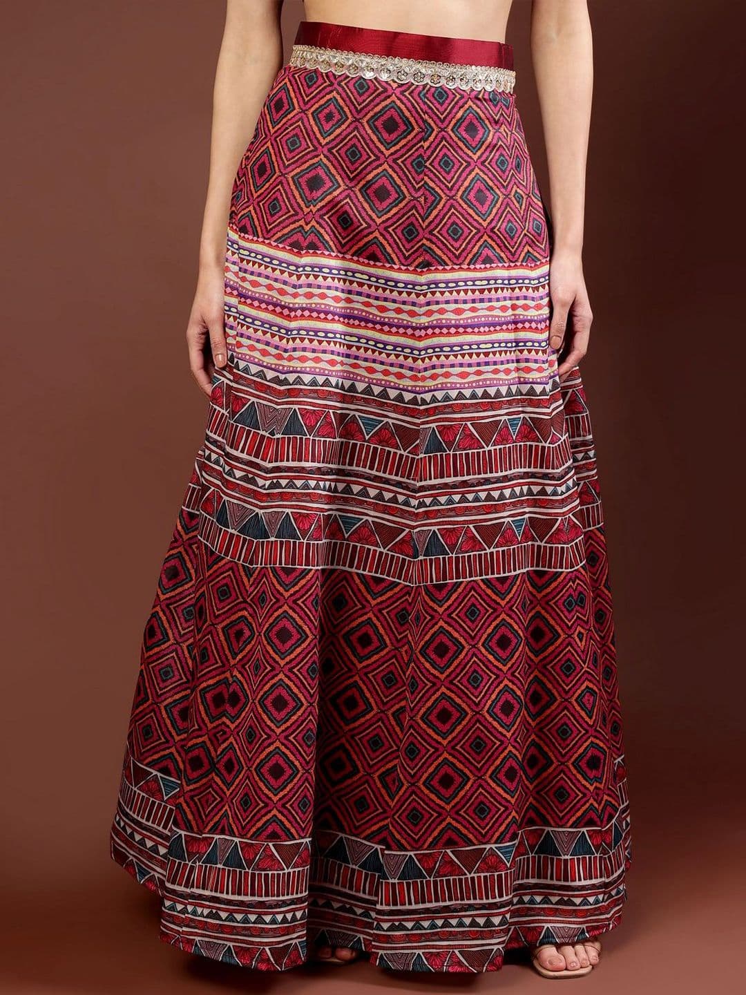 Frolic Rolic Embellished Geometric Printed Maxi Flared Skirt - view 1