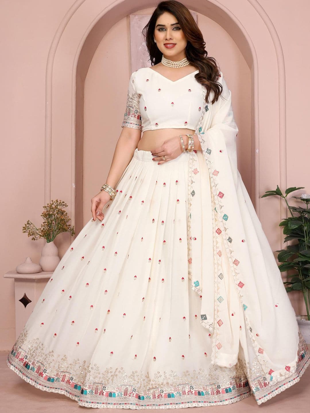 VAIRAGEE Embroidered Work Ready to Wear Lehenga & Unstitched Blouse With Dupatta - view 1