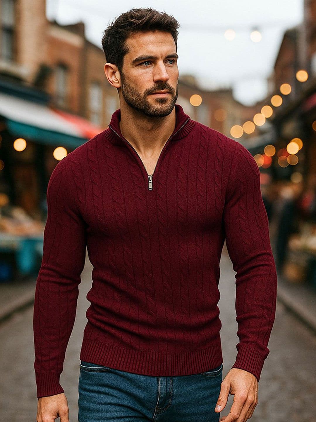 TYSORT Men Woollen Pullover with Zip Detail Detail - view 1