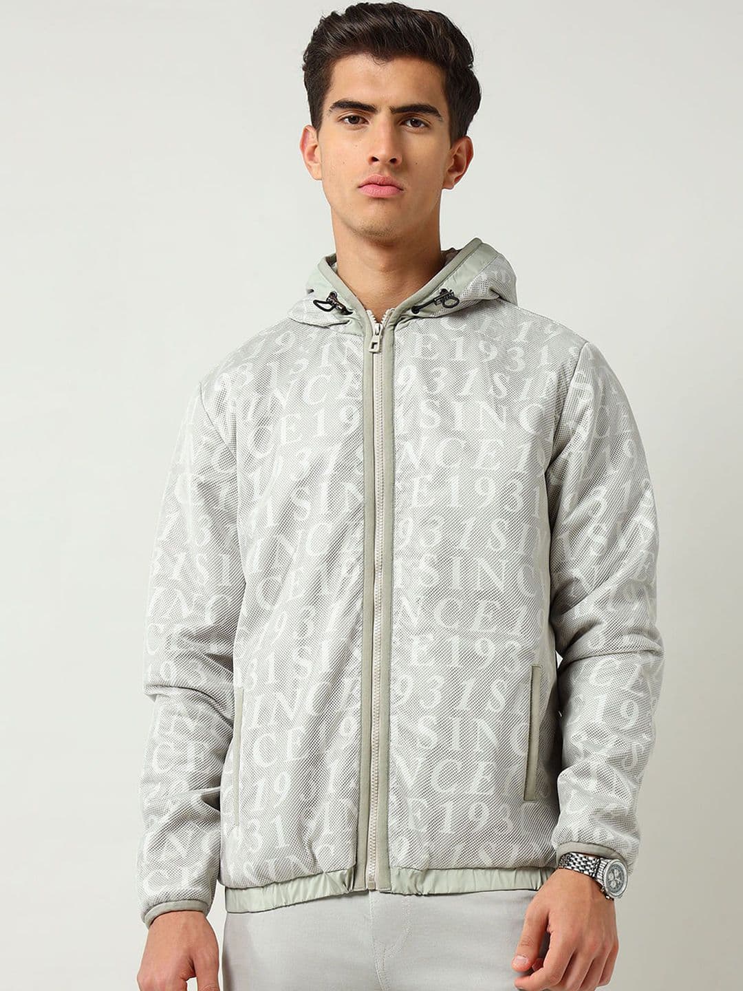 AD By Arvind Men Hooded Typography Casual Bomber Jacket - view 1