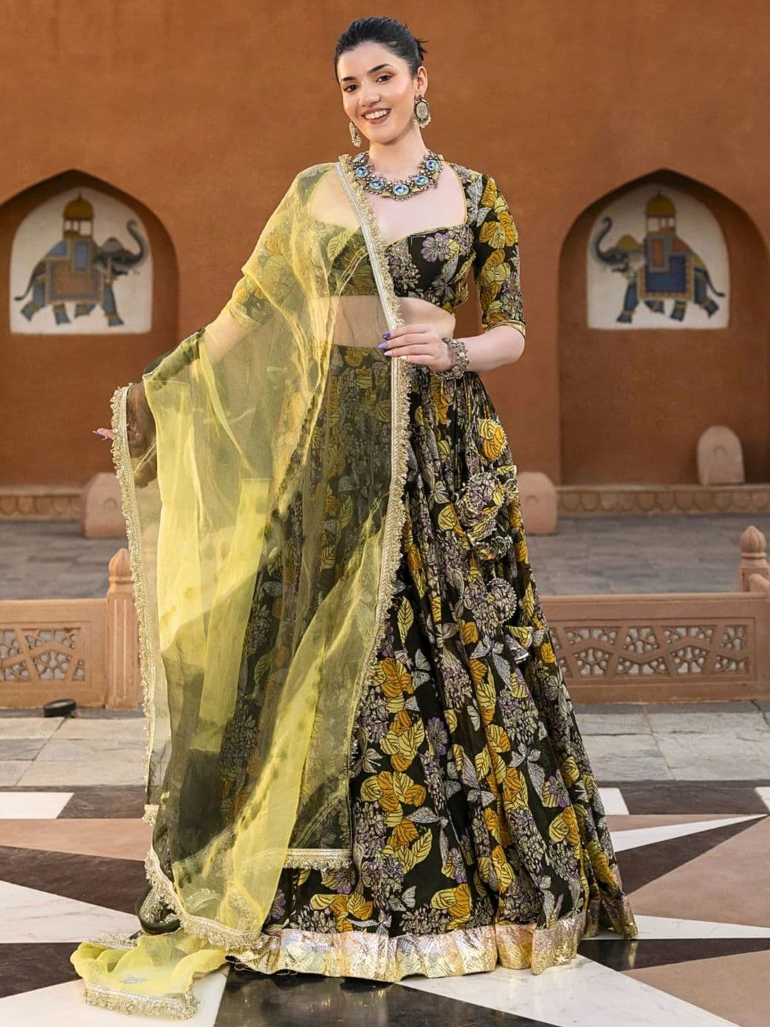 Kaizen TEXO FAB Floral Printed Semi Stitched Lehenga & Unstitched Choli With Dupatta - view 1