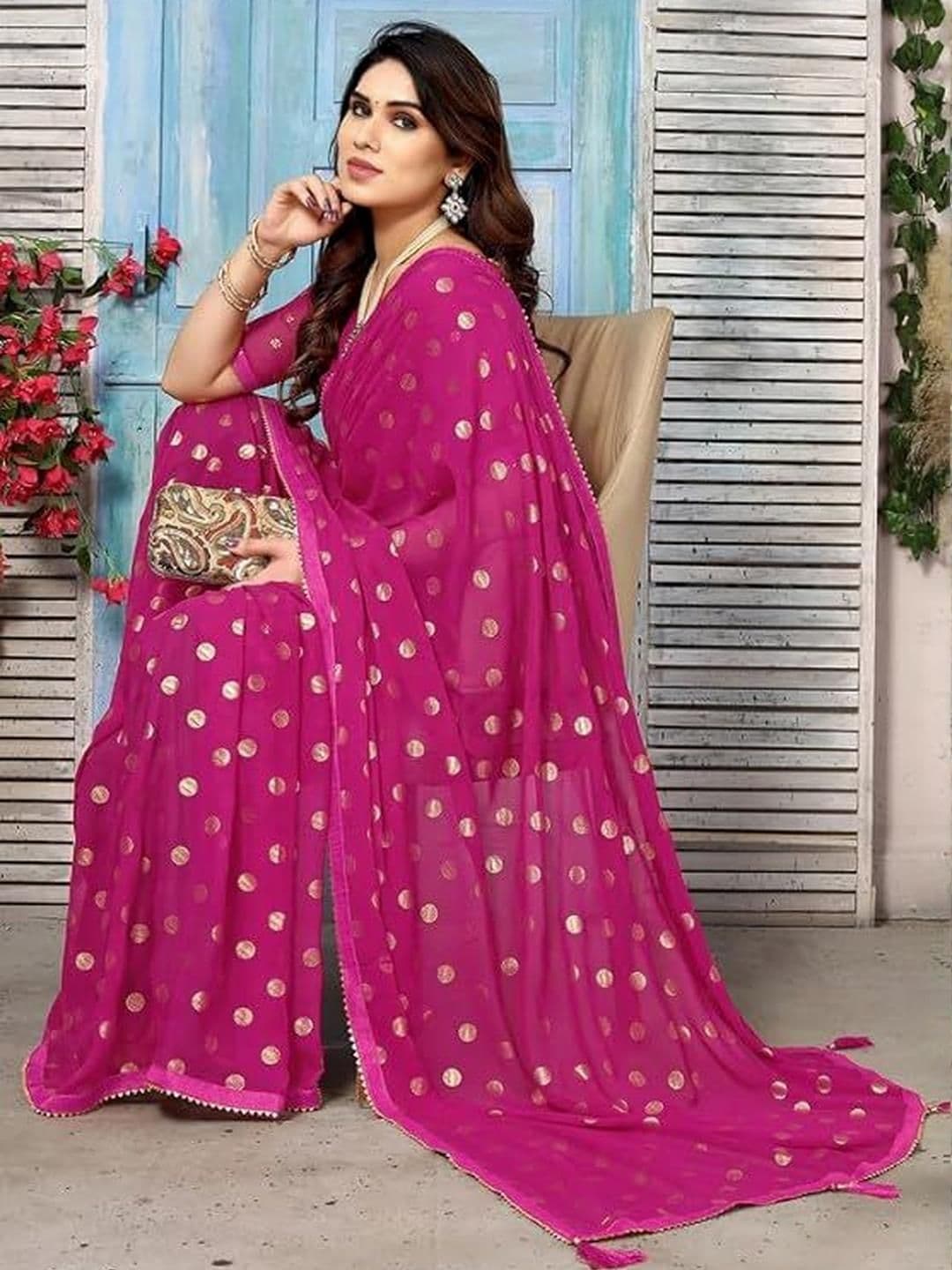 HERE&NOW Polka Dot Printed Pure Georgette Tussar Saree - view 1