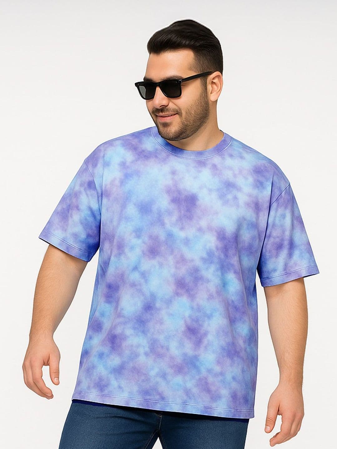 VEIRDO Men Plus Size Dyed Round Neck Cotton Oversized T-shirt - view 1